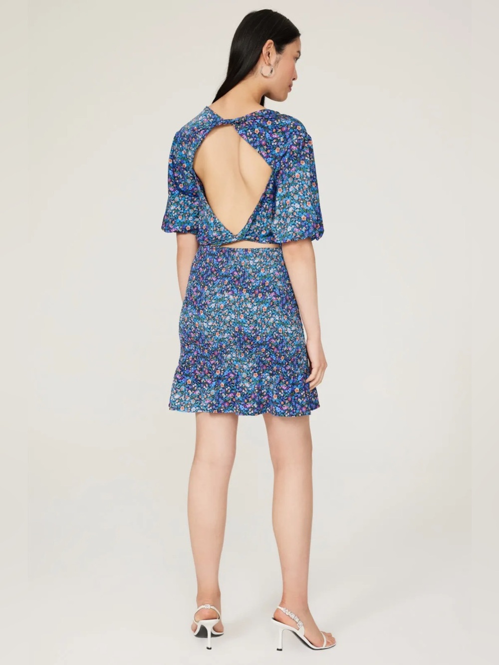 Sandro Paris "Pinelle" Smocked Floral Open Back Mini Dress - Picture 4 of 8